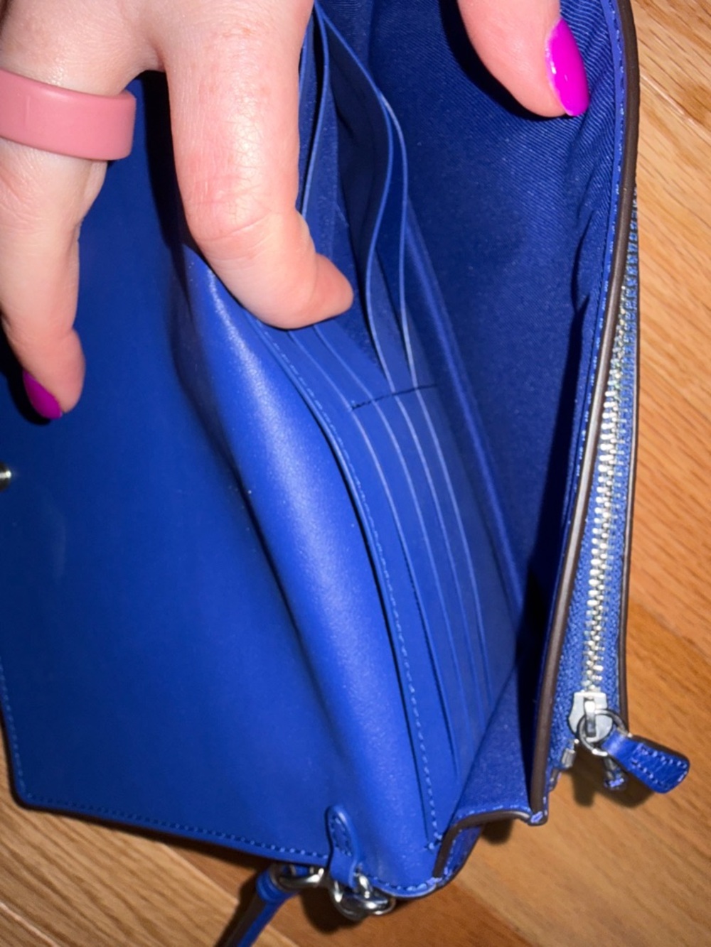 Coach Cobalt Blue Pebbled Leather Crossbody with Embossed Carriage - Picture 4 of 4